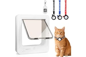 FANTSPATI Chatiere pour Chat Puce Electronique, Accès Sélectif pour Votre Chat, Empêche Les Étrangers d'Entrer, Installation Facile, avec 3 Clés de Détection de Collier & 1 Télécommande