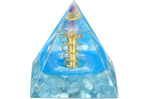 Nupuyai Aigue-Marine Naturelle Pyramide d'orgonite avec Améthyste Pierre Brute pour Décor de Bureau, Générateur d'énergie d'orgone en Cristal pour Reiki Méditation Bonne Chance, Environ 6cm