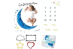 BEYAOBN Coperta Bambino Mensile Milestone, Flanella Vello Puntelli Fotografia di Sfondo con Cornice per Neonato Ragazzi (Luna) 100 * 140cm
