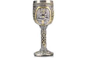 JUVEL Calice gotico medievale in acciaio inox, dungeons and dragons guerriero vichingo pirata, corpo in resina con inserto in acciaio inox, tazza decorativa, regalo per feste di compleanno, 200 ml