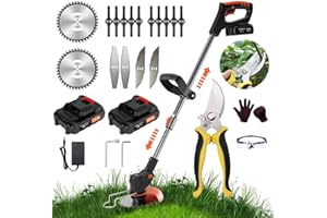 COMPOU Strimmer, Cordless Strimmer, Garden Strimmer, Electric Cordless with 2 X 21V Lithium Battery, Metal Blade Strimmer With 3 types of blades, Grass Strimmer Retractable, Suitable for Garden Lawn