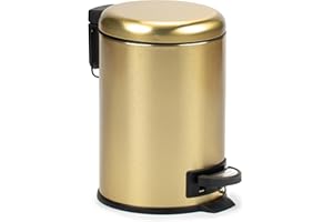 Tatay Papelera Baño con Pedal de 3L | Cierre con Caída Amortiguada | Interior Extraíble y Compacto | Acero Inoxidable Resistente | Ideal para Baños Pequeños – Oro