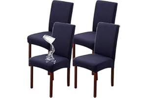 JUNZHE Juego de 4/6 fundas para sillas de comedor, fundas protectoras elásticas modernas para sillas de cocina, extraíbles y lavables (azul marino, 4 piezas)