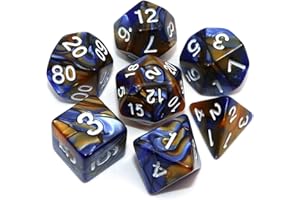 CREEBUY Wild Magic Sorcerer - Dados Polyset | Polidice | Amarillo Azul Mármol Blanco | Juego de 7 Piezas | juegos de rol | Plástico | Juego de dados poliédricos | DnD / D&D / Calabozos y Dragones