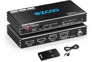 ROFAVEZCO 4K 120Hz HDMI 2.1 eARC Audio Extractor Switch 2x2 VRR ALLM HDCP2.3 ARC HDR10 CEC SPDIF Optical Audio Out HDMI Switcher 2 IN 2 OUT IR Remote D-olby Digital EDID for PS5 XBOX NVIDIA AMD