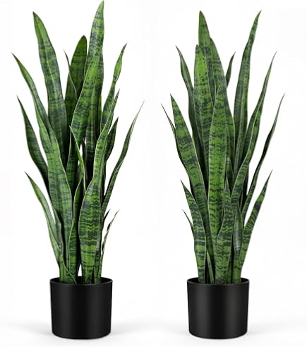 Nearly Natural 4' Sansevieria Snake Artificial Plant – 35 Leaves, Silk & Plastic, Home Decor