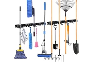 Vexillic Porta Scope Parete, 5 Supporti e 4 Ganci Appendi Scope a Muro Acciaio Inossidabile per Bagno, Cucina, Garage, per Attrezzi da Giardino Nero 2 Pezzi