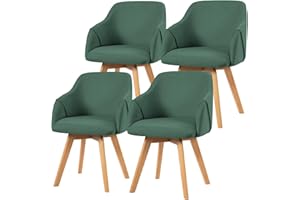 Bekrvio Set of 4 Swivel Dining Chairs with Arms – Upholstered in Breathable Linen, Wide Padded Seat with Beech Wood Legs, 360° Rotating Accent Armchair for Kitchen, Dining Room, Living Room