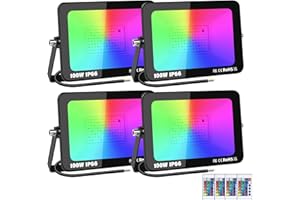 RIGIDON 4 Pack 100W RGB Projecteur LED Extérieurs Avec Télécommande, Exterieur & Interieur 16 Couleurs 4 Modes RGBW Lumière de Projecteur, Neon Spot Led Pour Jadin, Terrasse, Patio, IP66 étanche