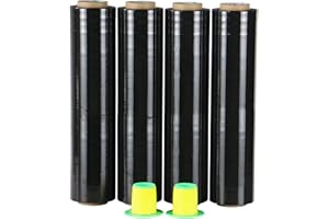 BOMEI PACK Noir Film étirable demenagement de film emballage, Cling Film 250m x 400 mm x 17 µm avec poignée de roulement en plastique, pour emballage et déménagement, 4 Rouleaux