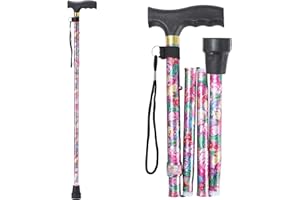 Walking Stick ANCKNE Cane for Woman | Lightweight, 5-Level Height Adjustable and Aluminum Folding Canes for Seniors | Ergonomic Wheeled Handle | Portable Walking Stick Collapsible Cane