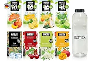 ‎INSTICK JUST ADD WATER INSTICK Zuckerfreies Instant-Getränk (Bundle S Eistee & Klassik + Tritan Trinkflasche 1 L) 8x12 Sticks - 1 Stick für 0,5-1 L - Veganes Getränkepulver Kalorienarm & Vitamin C - Instant-Pulver