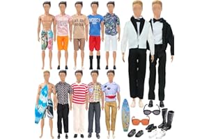WANDERGO Lot de 23 vêtements et accessoires compatibles avec les poupées, vêtements et accessoires, poupées pour garçons, 1 costume, 5 vêtements de loisirs, 5 pantalons, 2 maillots de bain, 4 paires de