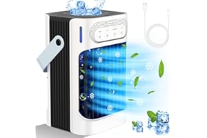 XTTANK Enfriador de Aire Portátil con Tanque de 800ml, 4 en 1 Acondicionador con 3 Velocidades y Modos Nebulización, Luz 7 Colores, Temporizador 2-8H, Mini Aire Evaporativo para Hogar/Oficina