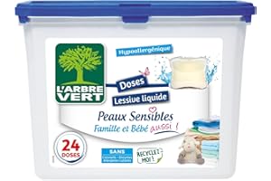 L'Arbre Vert Doses Lessive Liquide Peaux Sensibles Famille et Bébé aussi! - Hypoallergénique - 24 Doses