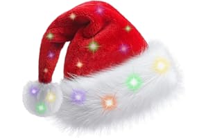 TCJJ Christmas Hats for Adult, Santa Hat with Blinking Color-Changing LED Lights, Unisex Red Xmas Hat for New Year Holiday Party