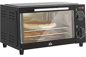 HOMCOM Mini Oven, 9L Countertop Electric Grill, Toaster Oven with Adjustable Temperature, Timer, Dishwasher Safe Baking Tray and Wire Rack, 750W, Black