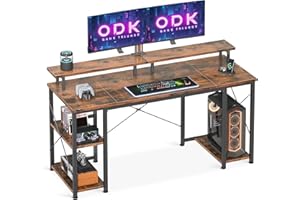 ODK Scrivania con Ripiano Reversibile, Tavolo per Computer con Supporto per Monitor e Ripiano di Stoccaggio, Postazioni di Lavoro per Ufficio, Camera da Letto, 120x50x86.5cm, Marrone