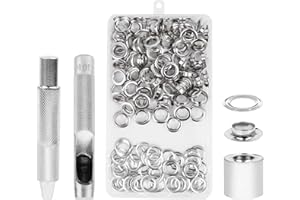 RISVOWO 100 Pezzi Occhielli per Teloni, Professionale Occhiellatrice per Teloni 10mm Occhiello Strumento Set di Occhielli Grommet Rondelle per Borse Scarpe Abbigliamento con 3 Strumenti