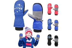JASUEN Skihandschuhe Kinder- Wasserdicht Handschuhe Thermo Atmungsaktiv Fäustlinge Mit Gummiband für Jungen/Mädchen, Winterhandschuhe für Snowboard Skifahren