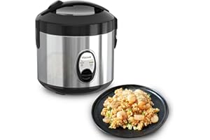 ‎MACOOK Reiskocher 1 Liter für 1-5 Personen（ 5 Tassen Ungekochter, 10 Tassen Gekochter Reis）Edelstahl Rice Cooker Klein, Warmhaltefunktion, Multikocher Dampfgarer, Antihaftbeschichtung, 400W