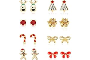 fdsmall 8 Pairs Hypoallergenic Snowman Claus Christmas Tree Reindeer Earrings Set - Christmas Jewelry Gift