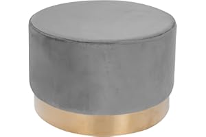 ‎QIYANO Qiyano Hocker Schminktisch Pouf Samt Sitzhocker in verschiedenen Größen und Farben mit Gold abgesetzt für Wohnzimmer Schlafzimmer oder Ankleidezimmer, Groß Rund, Farbe: Grau