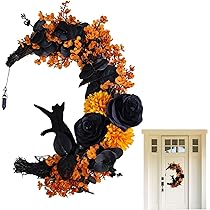 Couronne Décorative Chat Et Lune - Pour Porte, Mur Ou Fenêtre - Thème Halloween Ou Déco Fantaisie - Environ 35 X 38 Cm
