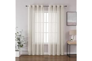 ‎CUCRAF CUCRAF Leinen Voile Vorhänge mit Ösen Gardine für Schlafzimmer Wohnzimmer, Leinenfarbe, H225 x B140cm 2er Set