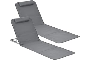 ‎[EN.CASA] [en.casa] Strandmatte Donostia 2er Set Sonnenmatte klappbar Dunkelgrau Strandliege mit Verstellbarer Rückenlehne Liegematte mit Tragetasche 143 x 48 cm