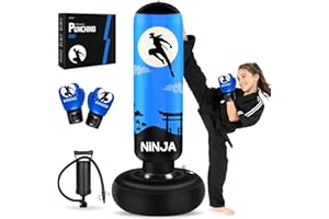 Esnowlee Punching Ball avec Gants de Boxe et Pompe, Sac de Boxe Enfant 168 cm - Idéal pour Karaté, Taekwondo, Cadeau Parfait pour Garçons & Filles de 5 à 12 Ans