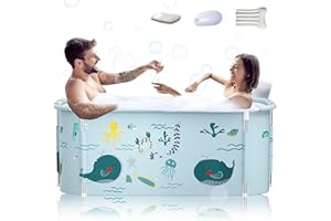 KISEELY Baignoire pliable portable extra large de 140 cm avec cadre en métal pour adulte, baignoire SPA familiale avec couvercle pour petite salle de bain (Style océanique LK1)