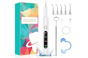 KITBEZN Zahnreinigung Set Zahnsteinentferner Mensch für Pflege von Zahn Zu Hause Zahnreinigungsset 4 einstellbare Modi und 4 austauschbare Reinigungsköpfe IPX6 Wasserdicht Weiß