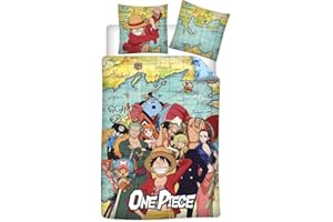 AYMAX Juego de cama One Piece Map, 1 persona, funda nórdica de 140 x 200 cm + funda de almohada de 65 x 65 cm, polialgodón