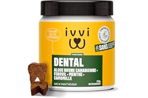 ivvi Dental -Snacks d'hygiène Dentaire pour Chiens. Menthe, Persil, fenouil, Camomille, Huile de Coco, algues Brunes. 60 Snacks avec Poulet. Favorise Dents saines, haleine fraîche, gencives saines
