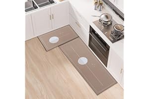 LY4U Kitchen Mat Sets Non slip Washable, Non-slip 2 PCS Kitchen Rugs Runner, Anti Fatigue Kitchen Floor Mat for Home Decoration, Office, Sink, Standing Desk, 43x75+43x120cm, Khaki