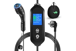 YIGOWYIGO 8 Mètres Chargeur Voiture Electrique 6A/8A/10A/13A/16A Courant Commutable, 3.68kW, Chargeur EV Type 2 avec Grand Ecran, IP67 étanche, Cable de Recharge Voiture Electrique Type 2 avec Sac