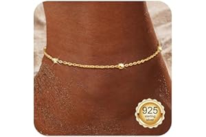 Diamday Tobillera Plata de Ley 925 Mujer Tobilleras Hipoalergénico Impermeable Ajustables para Mujer CZ/Eslabones/Cuentas/Eslabones de Tenis Pulseras Tobilleras de Playa Joyería Caja de Regalo Azul