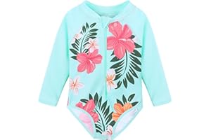 HUAANIUE Filles Enfants Maillot de Bain 1 Pièce Anti-UV UPF 50+ Enfants Filles Combinaison de Bain à Slip et Manches Longues 4-11 Ans