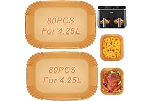 BYKITCHEN 160 Stück Backpapier für Heißluftfritteuse COSORI 2 Kammern, Dual Zone Air Fryer 8,5 L, Airfryer Backpapier für Cosori CAF-R901-AEU, Airfryer Zubehör für Heißluftfritteuse Doppel Basket