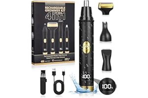 TIDEVAN Nasenhaartrimmer Herren Nasenhaarschneider Ohrhaarschneider, 4 in 1 Schmerzfreier Augenbrauen und Esichtshaartrimmer für Männer und Frauen mit LED Anzeige, IPX7 Wasserdicht, Leicht zu Reinigen