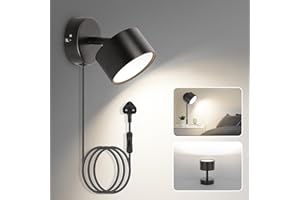 TaFiCo Black Wall Light - Plug in Wall Light Adjustable Single Wall Spotlight with On/Off Switch Modern Indoor Wall Lamp for Bedroom Living Room(Included 1x7w GX53 Bulb, 4000K Neutral White)