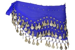 LUOEM Ceinture de danse du ventre en mousseline de soie avec pièces de monnaie pour danse du ventre