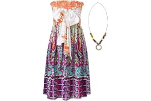 Nyeemya Mädchen Boho Kleider Schulterfrei Sommer Trägerlos Tube Kleid Strandkleider Elastisches Oberteil Faltenrock Beachwear