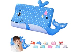 LUKIUP Schlummerkids Kissen, 45X27CM Schlummerkids, Niedliche Tiere Kinder Kissen Memory Atmungsaktiv Komfortkissen Schaum Ergonomisch fur Kinderkissen ab 3 Jahre (Blauwal)
