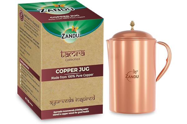 Zandu Copper Jug (2 L): Ayurveda Inspired 100% Pure Copper Copper Infused Water Supports Digestive & Liver Health Boosts Immunity Useful in Promoting Overall Health