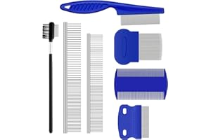 FAURAPMNG 7-teiliges Hunde-Kamm-Set, Edelstahl, Floh-Kamm für Hunde und Katzen, mit abgerundeten Zähnen, Haustiertränenfleckentferner, professionelles Haustierpflegewerkzeug für kleine, mittelgroße und große