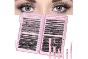 Aomig Zestaw do przedłużania rzęs, pojedyncze, 640 kępków sztucznych rzęs w kępkach, pojedyncze, sztuczne rzęsy, objętość rosyjska, z pęsetą, naturalne D Curl, 9–16 mm, indywidualne