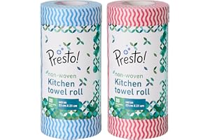 Amazon Brand - Presto! Non-Woven Kitchen Towel Roll | 80 Pulls (Pack of 2) | Size: 23 x 21 cm | Wavy Pattern (Red & Blue) | W