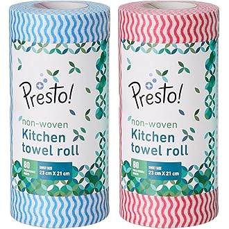 Amazon Brand - Presto! Non-Woven Kitchen Towel Roll | 8...